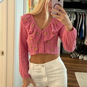 Zara Ruffled Cropped Sweater
